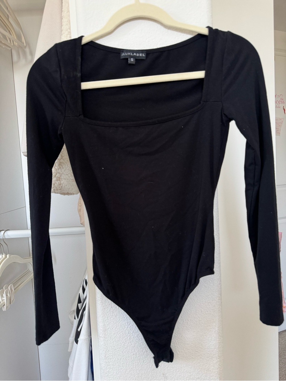 JLUXLABEL Black Long-Sleeve Square Neck Bodysuit
